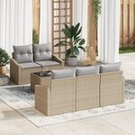 vidaXL Ensemble de Canapés de Jardin 6 Pièces avec Coussins Beige Poly Rotin