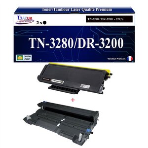 T3AZUR - Kit Tambour+Toner compatibles avec Brother TN3280 TN3230 DR3200 pour Brother HL-3250 HL-5340D HL-5340DL HL-5350DN HL-5350DNLT HL-5370DW HL-5380DN
