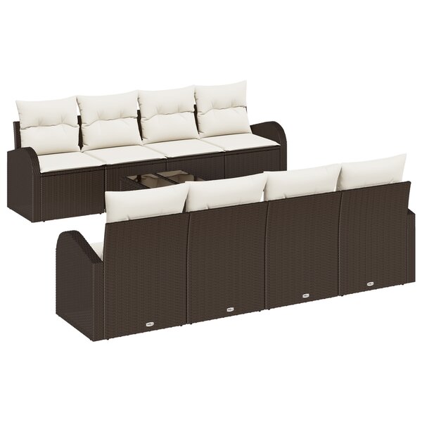 vidaXL Ensemble de canapés jardin 9 pièces avec coussins marron rattan poly