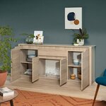 Buffet bas 4 portes + 1 tiroir - Panneaux de particules - chêne Dakota - Betty - 185 x 46 x 85 5 cm