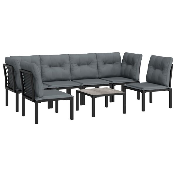 Salon de jardin meuble d'extérieur ensemble de mobilier 7 pièces noir et gris résine tressée 02_0017450