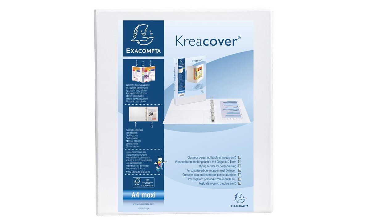 Exacompta Kreacover - Classeur à anneaux personnalisable - Dos 86 mm - A4  Maxi - noir - 3 pochettes extérieures