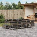 vidaXL Ensemble à manger de jardin 15 Pièces coussins gris résine tressée