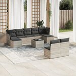 vidaXL Salon de jardin avec coussins 10 Pièces gris clair résine tressée