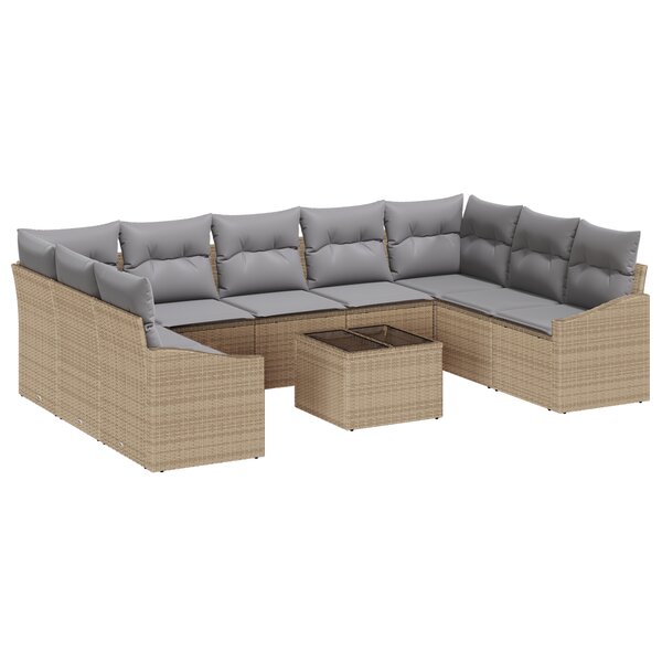 vidaXL Set de salle à manger de jardin 10 pièces avec coussins en poly rattan noir