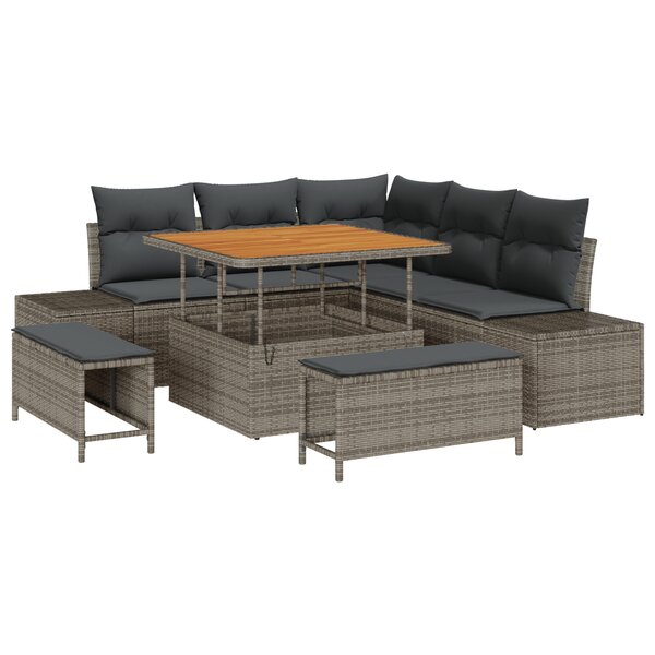 Ensemble de canapés de jardin de 8 pièces avec coussins gris en poly rattan