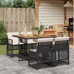 vidaXL Ensemble à manger de jardin coussins 5Pièces noir résine tressée