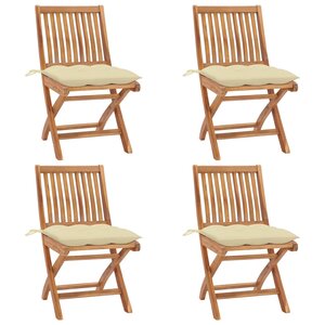 vidaXL Chaises pliables de jardin avec coussins lot de 4 Teck solide