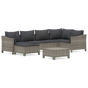 vidaXL Salon de jardin 7 Pièces avec coussins Gris Résine tressée