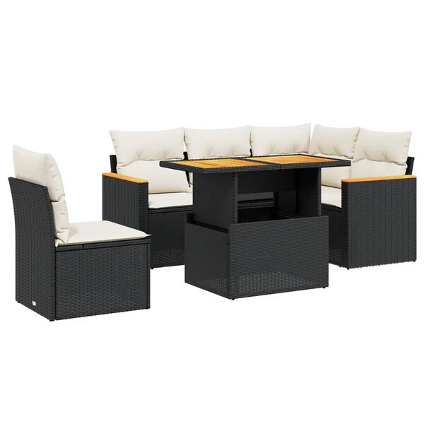 vidaXL Salon de jardin 6 Pièces avec coussins noir résine tressée