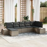 vidaXL Ensemble de canapé de jardin de 7 pièces avec coussins gris en rattan poly