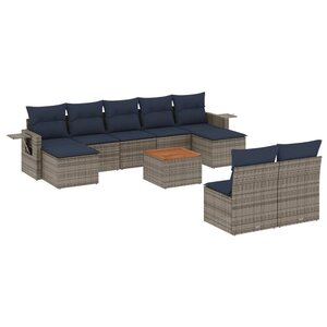 vidaXL Salon de jardin avec coussins 10 Pièces gris résine tressée