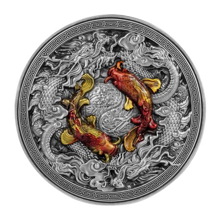 Koi and dragons 2 once silver & 11.5 once copper monnaie 10000 francs chad 2023