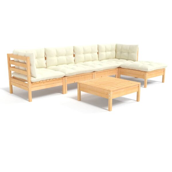 vidaXL Salon de jardin 6 Pièces avec coussins crème bois de pin