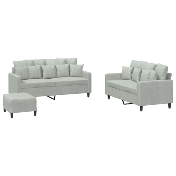 vidaXL Ensemble de canapés 3 Pièces avec coussins Gris clair Velours