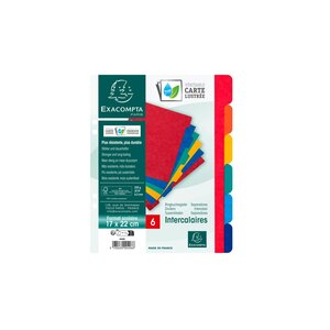 Intercalaires Carte Lustrée 225g 6 Positions - Format Écolier 17x22cm - Couleurs Assorties - X 20 - Exacompta