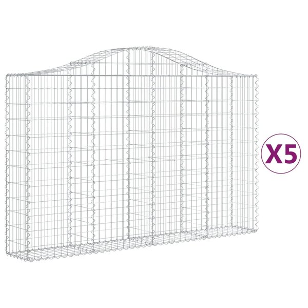 vidaXL Paniers à gabions arqués 5 Pièces 200x30x120/140 cm Fer galvanisé