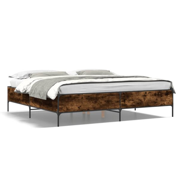 vidaXL Cadre de lit chêne fumé 180x200 cm bois d'ingénierie et métal