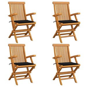 vidaXL Chaises de jardin et coussins noir lot de 4 Bois de teck massif