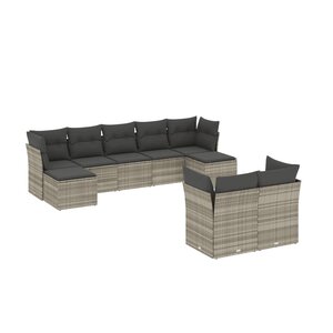 vidaXL Salon de jardin 9 Pièces avec coussins gris clair résine tressée