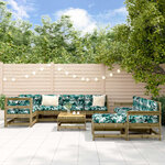 vidaXL Salon de jardin 10 Pièces avec coussins bois de pin imprégné