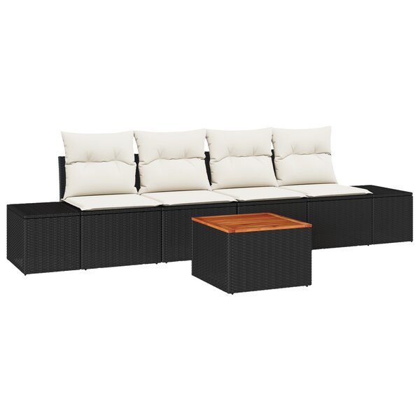 vidaXL Ensemble de canapés de jardin 5 pièces avec coussins noirs en poly rotin