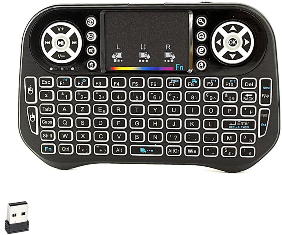 Ovegna mt10 : mini clavier wireless rétro-eclairé (azerty) sans fil avec  touchpad pour smart tv mini pc htpc console ordinateur raspberry 2/3  android tv - La Poste
