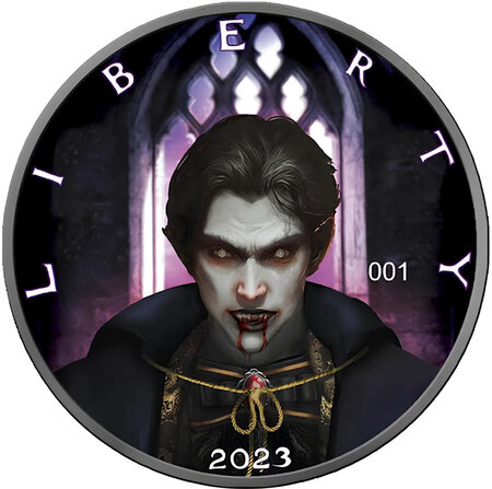 Pièce de monnaie en Argent 1 Dollar g 31.1 (1 oz) Millésime 2023 Vampires AMERICAN EAGLE DRACULA