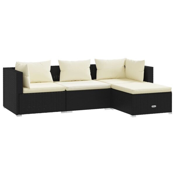 vidaXL Salon de jardin 4 Pièces avec coussins Résine tressée Noir