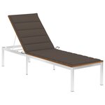 vidaXL Chaise longue avec coussin Bois d'acacia et acier inoxydable