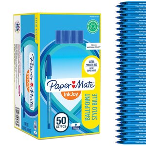 Stylo bille InkJoy 100 Triangulaire à capuchon Pointe Moyenne Bleu x 50 Paper Mate
