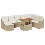 vidaXL Ensemble de Canapé de Jardin 9 Pièces avec Coussins Beige Poly Rotin Acacia