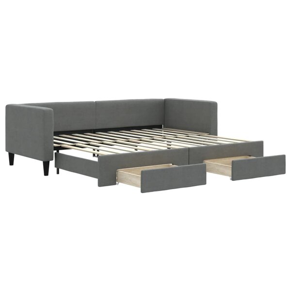 vidaXL Lit de jour avec gigogne et tiroirs gris foncé 80x200 cm tissu