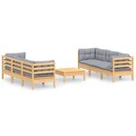 vidaXL Salon de jardin 7 Pièces avec coussins gris bois de pin