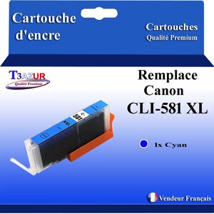 T3AZUR - Cartouche compatible avec Canon CLI581XL CLI-581 XL pour Canon Pixma TS8100 TS8150 TS8151 TS8152 TS8200 TS8240 TS8241TS8250 Cyan