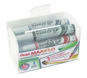 Kit brosse magnétique avec 4 marqueurs Tableau blanc assortis pointe conique large PENTEL
