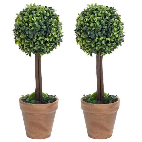 vidaXL Plantes de buis artificiel 2 Pièces avec pots Boule Vert 56 cm