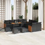 Ensemble de canapé de jardin de 14 pièces avec coussins noir en rotin synthétique