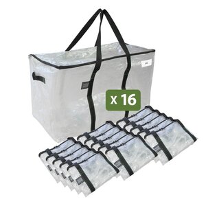 Pack and Move - Lot 16 Grands Sacs Déménagement Transparent Recyclé - Rangement Et Transport Ultra Résistant - Réutilisable - Poignées Solides - 100L