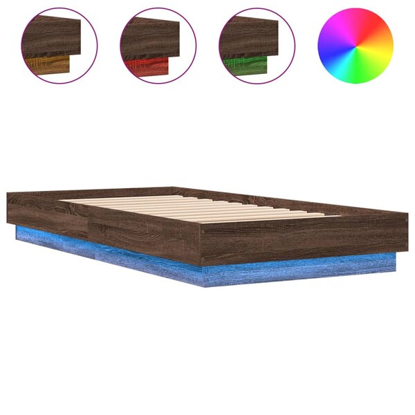vidaXL Cadre de lit avec lumières LED chêne marron 75x190 cm