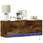 vidaXL Meuble TV mural avec lumières LED chêne fumé 100x31x35 cm