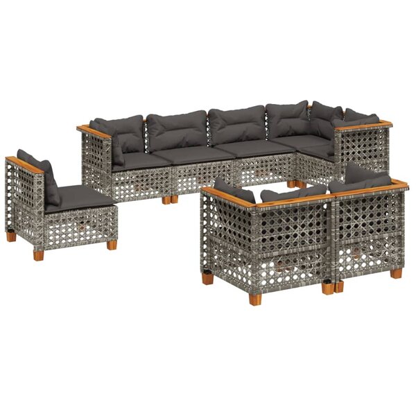 vidaXL Salon de jardin 8 Pièces avec coussins gris résine tressée