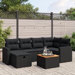 vidaXL Salon de jardin 7 Pièces avec coussins noir résine tressée