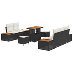 Ensemble de Canapés de Jardin de 8 pièces avec Coussins Noir Rattan Poly Acacia
