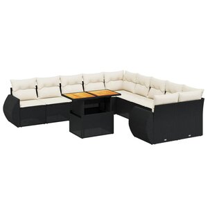 vidaXL Salon de jardin 11 Pièces avec coussins noir résine tressée