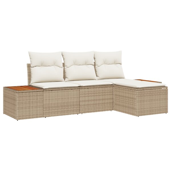 vidaXL Ensemble de canapé de jardin 4 pièces avec coussins Beige Poly Rattan Acacia