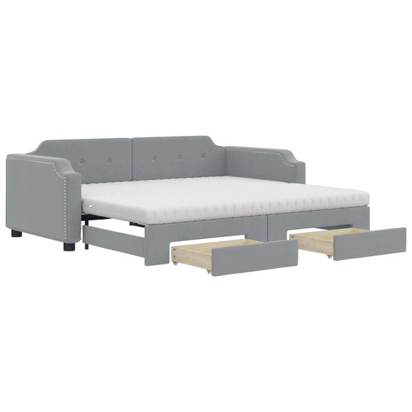 vidaXL Lit de jour avec gigogne et tiroirs gris clair 80x200 cm tissu