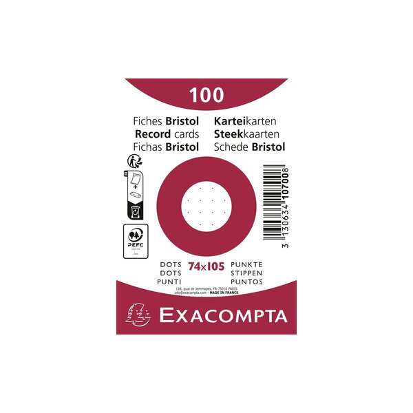 Paquet 100 Fiches Sous Film - Bristol Dots Non Perforé - 74x105mm - Blanc - X 40 - Exacompta