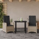 vidaXL Ensemble à manger de jardin 3Pièces coussins gris clair poly rotin