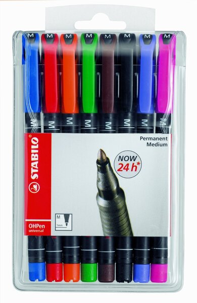 Pochette de 8 Feutres pour Transparent OHPen Permanent Pte médium STABILO